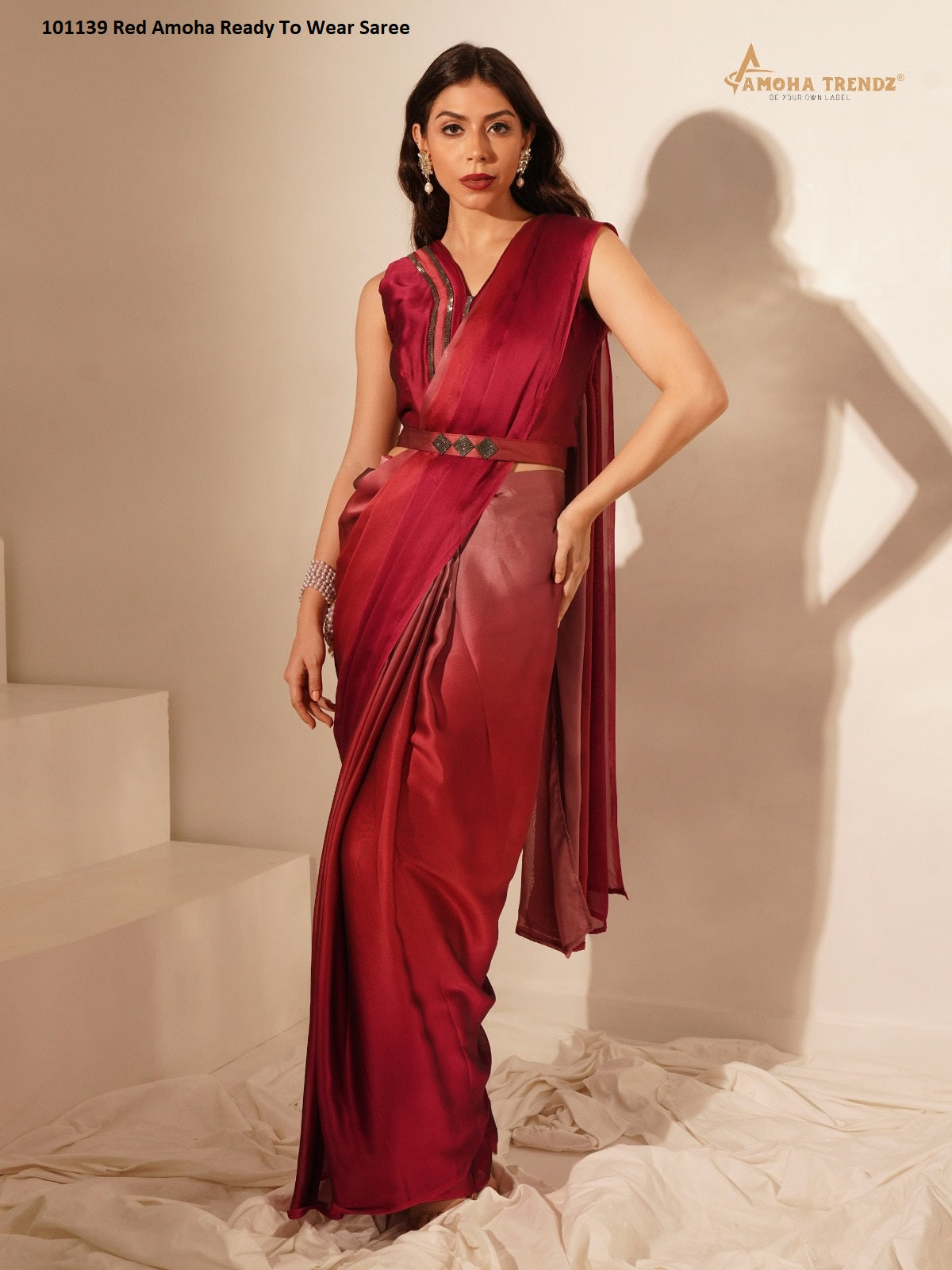 101139 Red Amoha Ready To Wear Saree