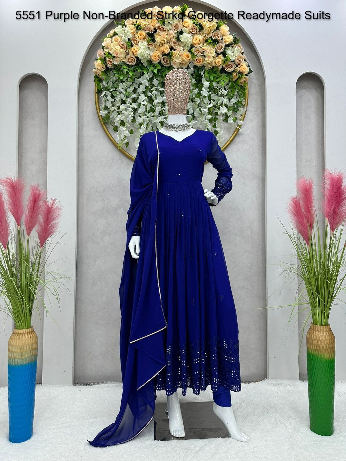 5551 Purple Non-Branded Strkq Gorgette Readymade Suits