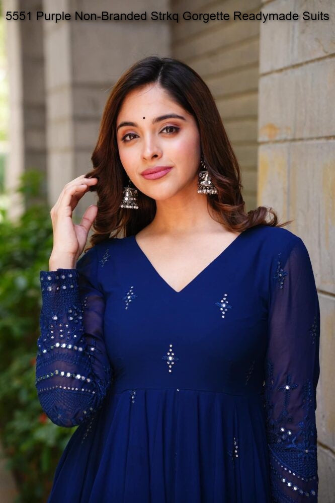 5551 Purple Non-Branded Strkq Gorgette Readymade Suits