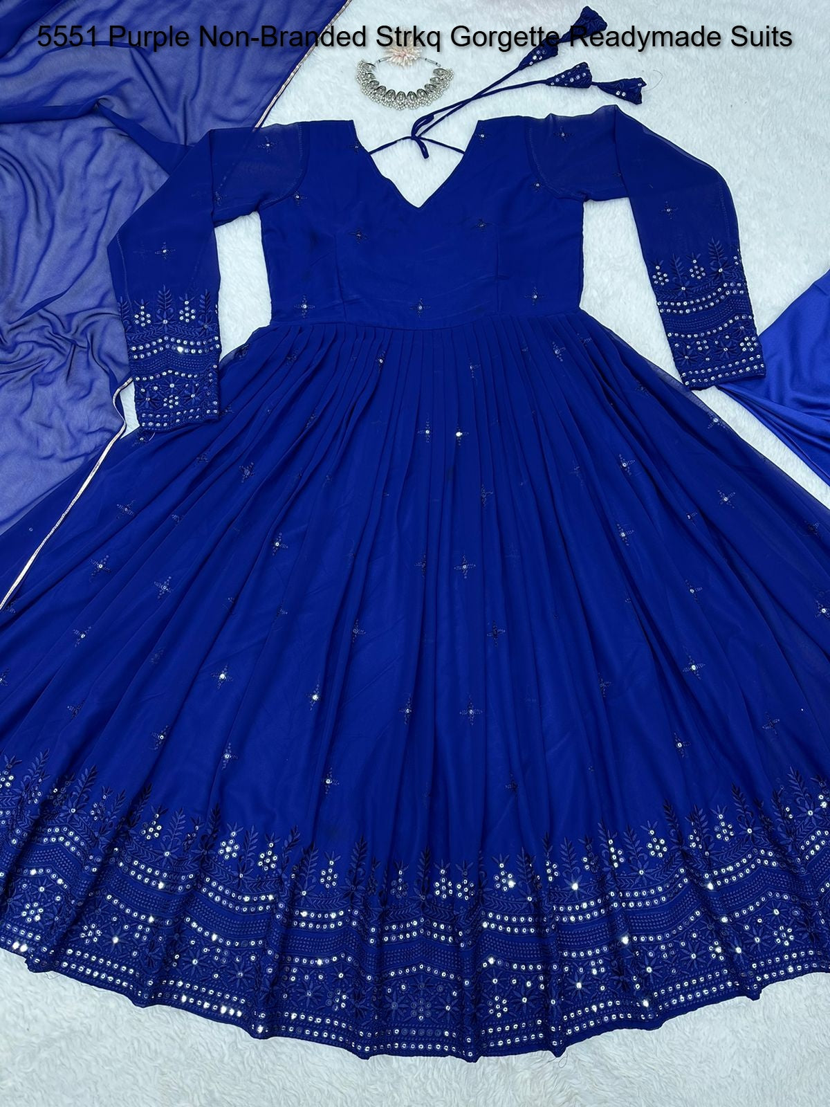 5551 Purple Non-Branded Strkq Gorgette Readymade Suits