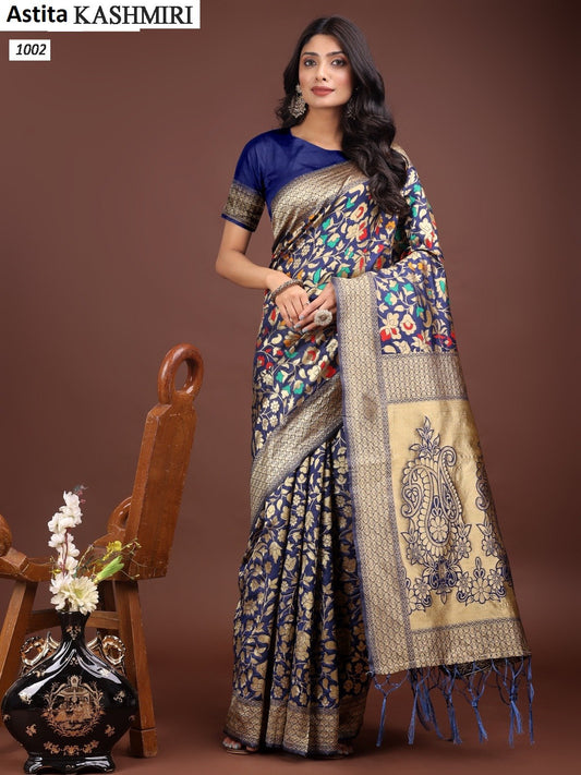 1002 Kashmiri Astita Lichi Silk Sarees