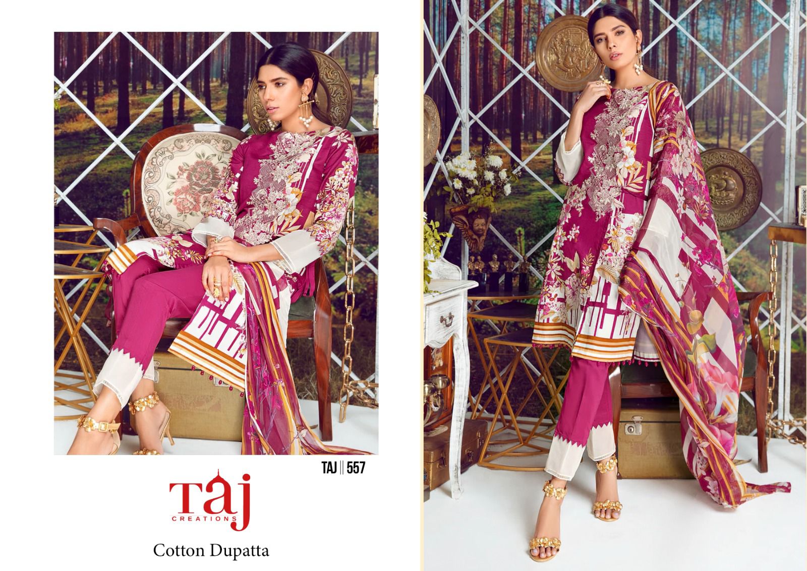557 Taj Creations Cotton Pakistani Patch Suits