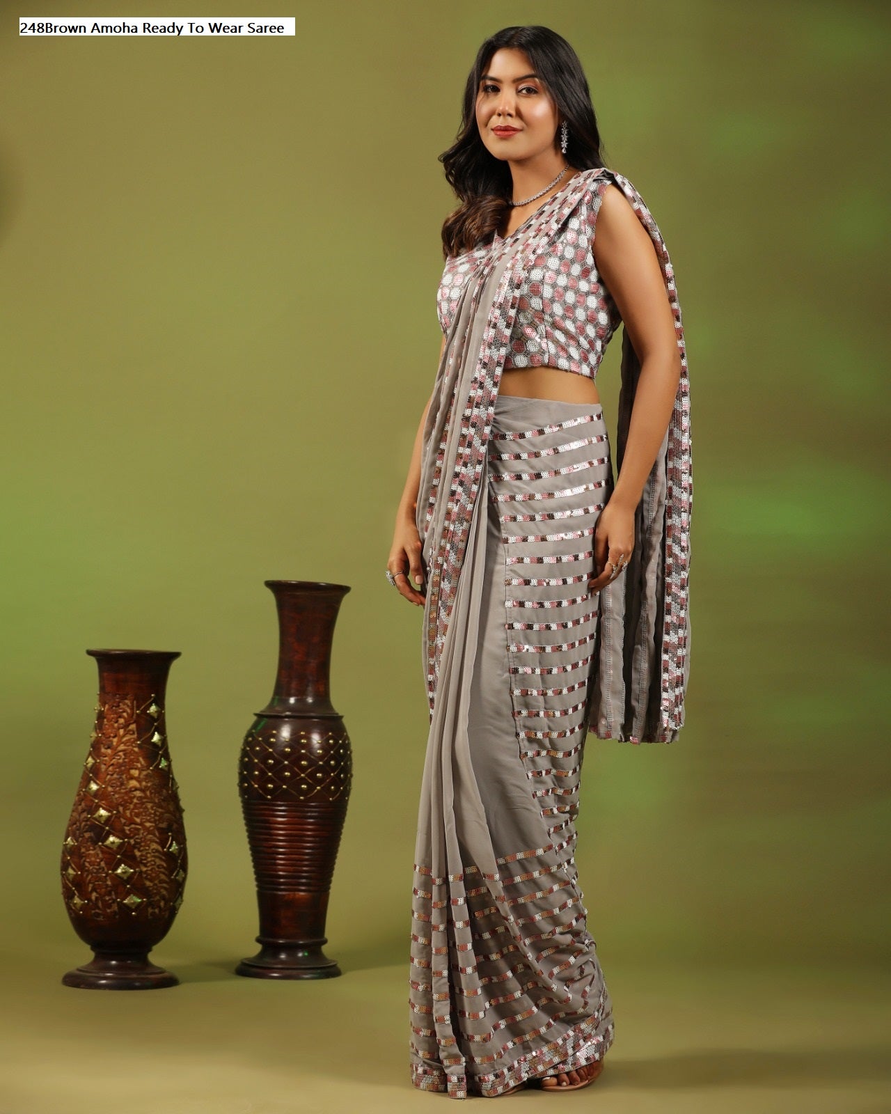 248Brown Amoha Ready To Wear Saree