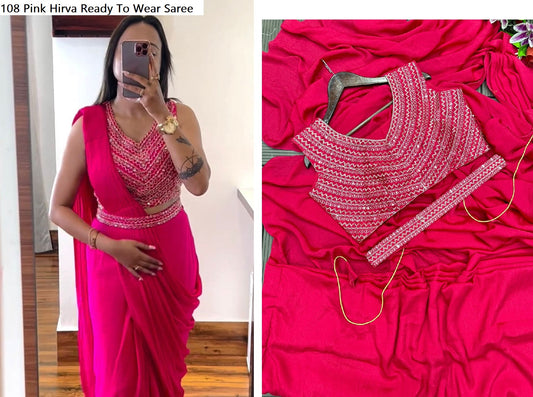 108 Pink Hirva Ready To Wear Saree