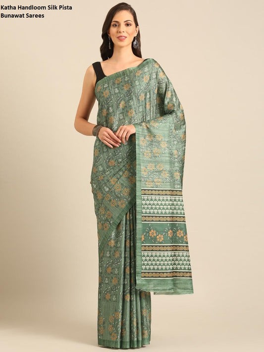 Katha Handloom Silk Pista Bunawat Sarees