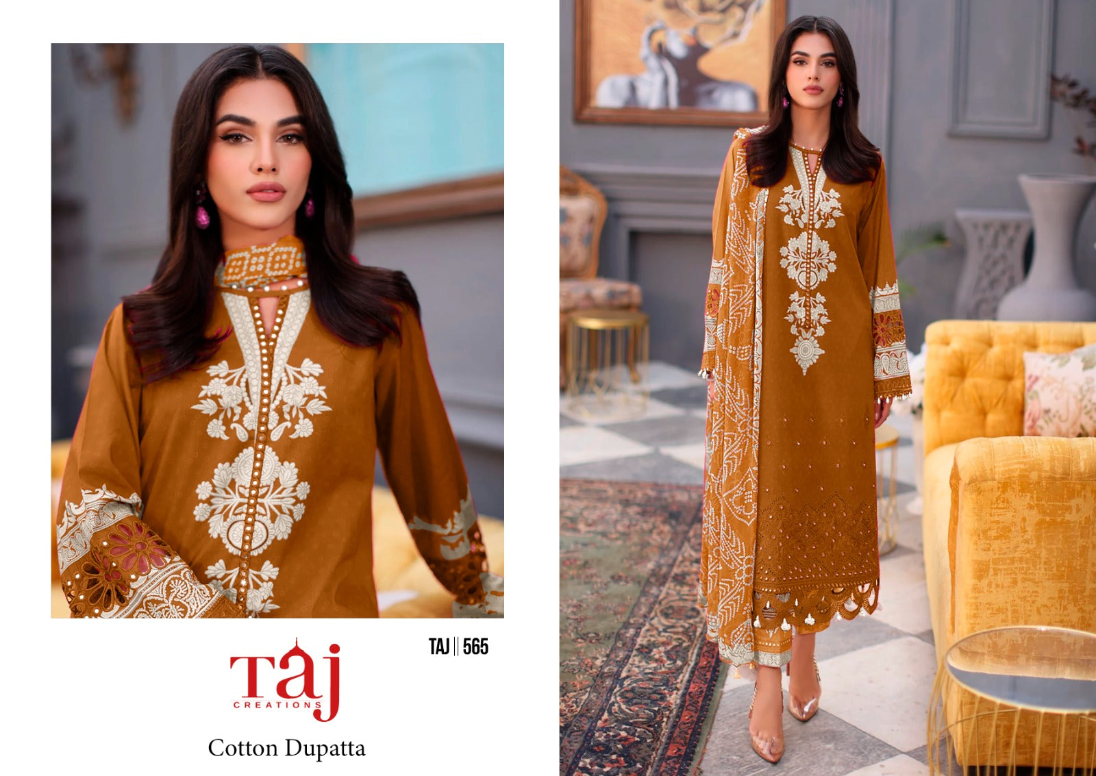 565 Taj Creations Embroidered Pakistani Patch Suits
