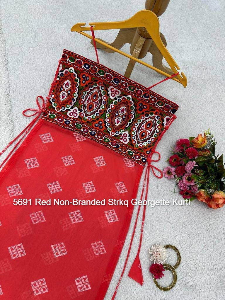 5691 Red Non-Branded Strkq Georgette Kurti
