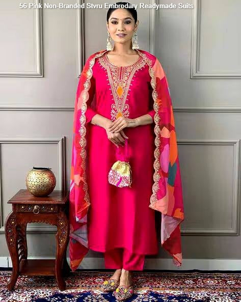 56 Pink Non-Branded Stvru Embrodary Readymade Suits