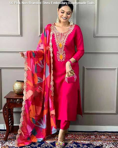 56 Pink Non-Branded Stvru Embrodary Readymade Suits