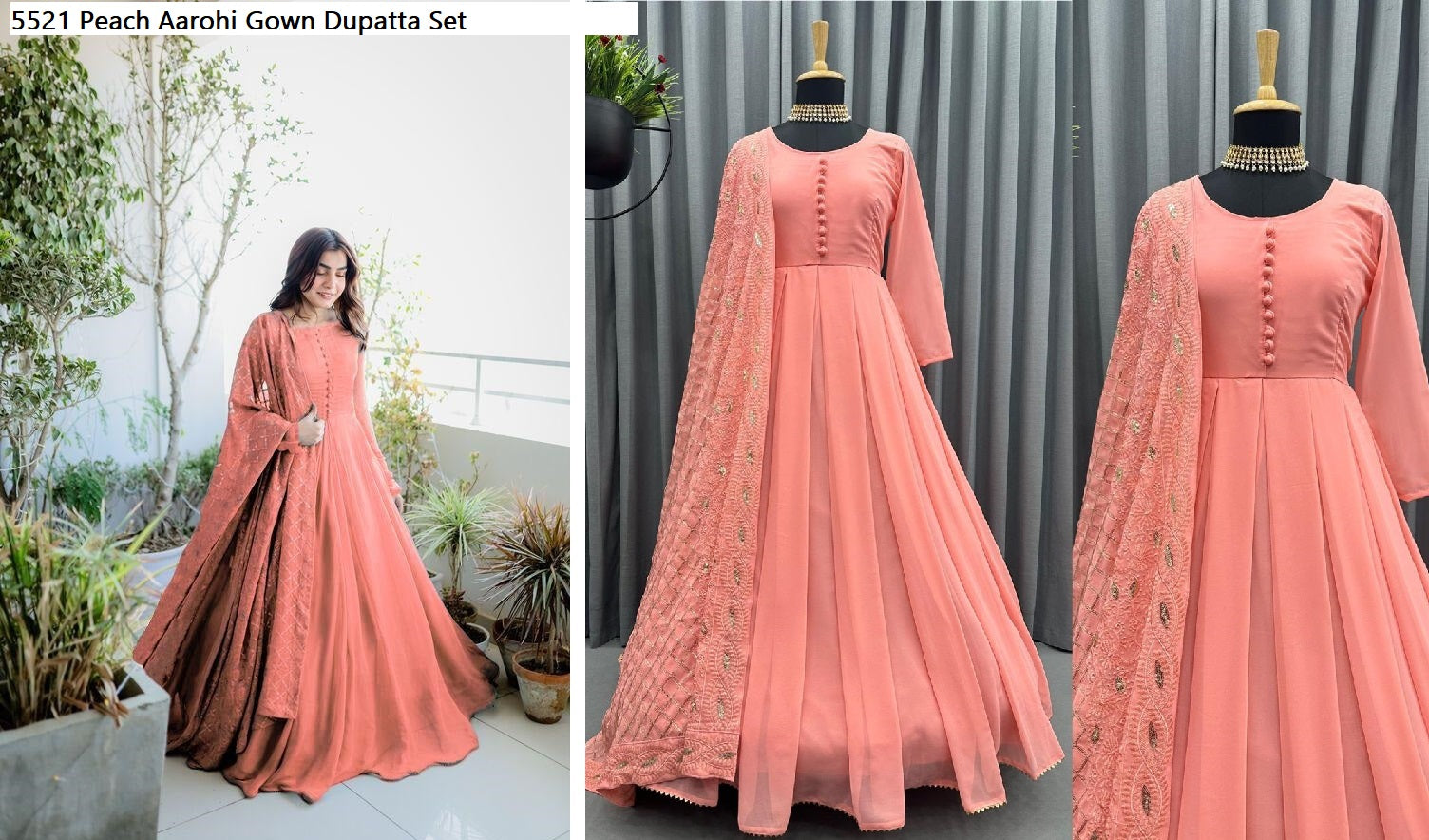 5521 Peach Aarohi Gown Dupatta Set