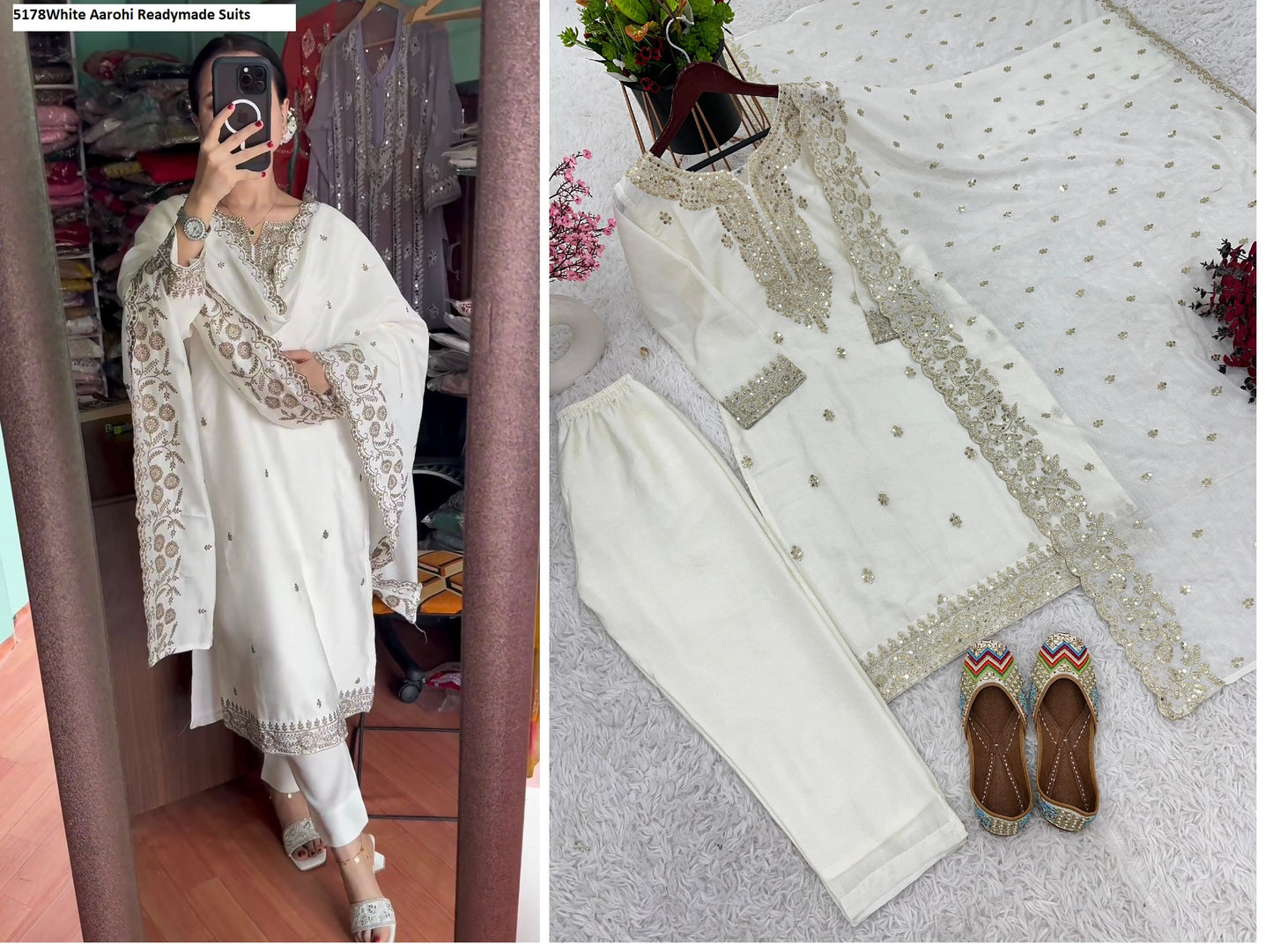 5178White Aarohi Readymade Suits