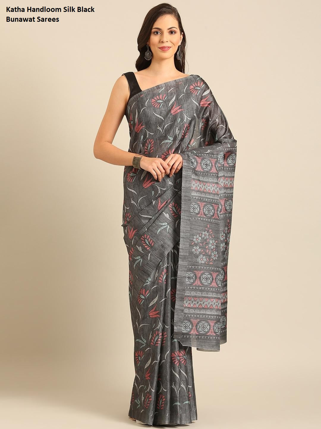 Katha Handloom Silk Black Bunawat Sarees