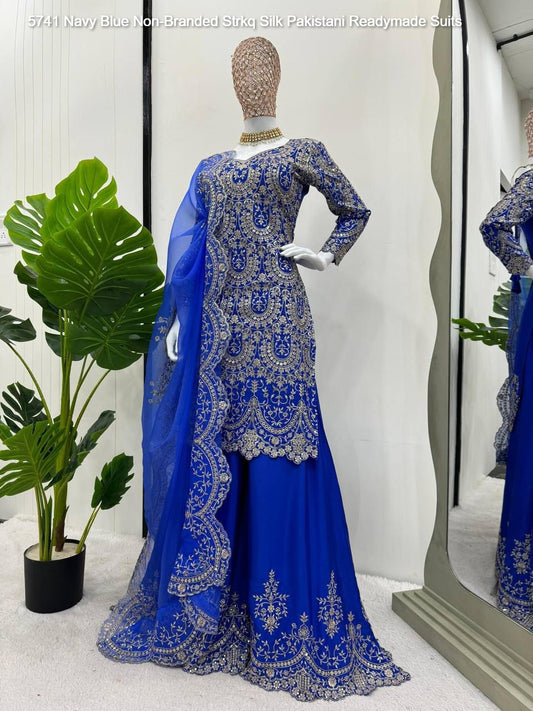 5741 Navy Blue Non-Branded Strkq Silk Pakistani Readymade Suits