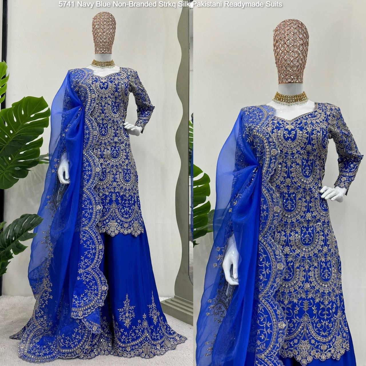 5741 Navy Blue Non-Branded Strkq Silk Pakistani Readymade Suits