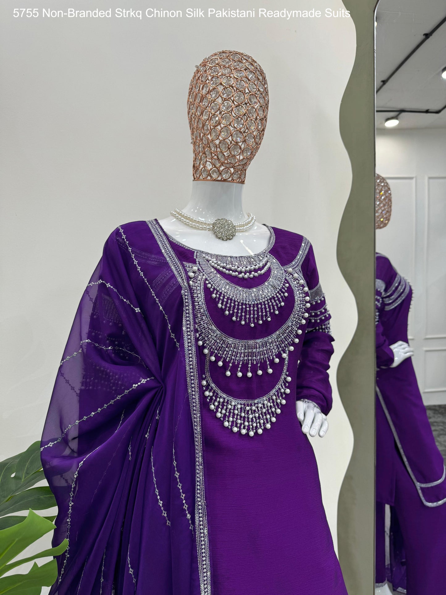 5755 Non-Branded Strkq Chinon Silk Pakistani Readymade Suits
