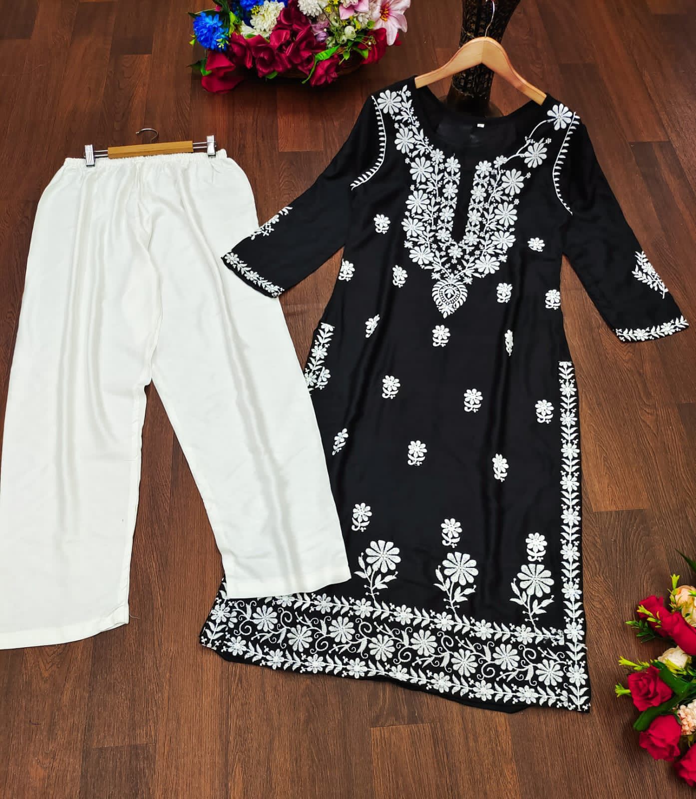575 Black Aadhya Designer Rayon Kurti Pant Set
