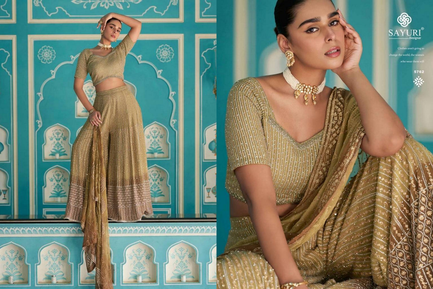 5762 Laskara Sayuri Georgette Crop Top Plazzo Set