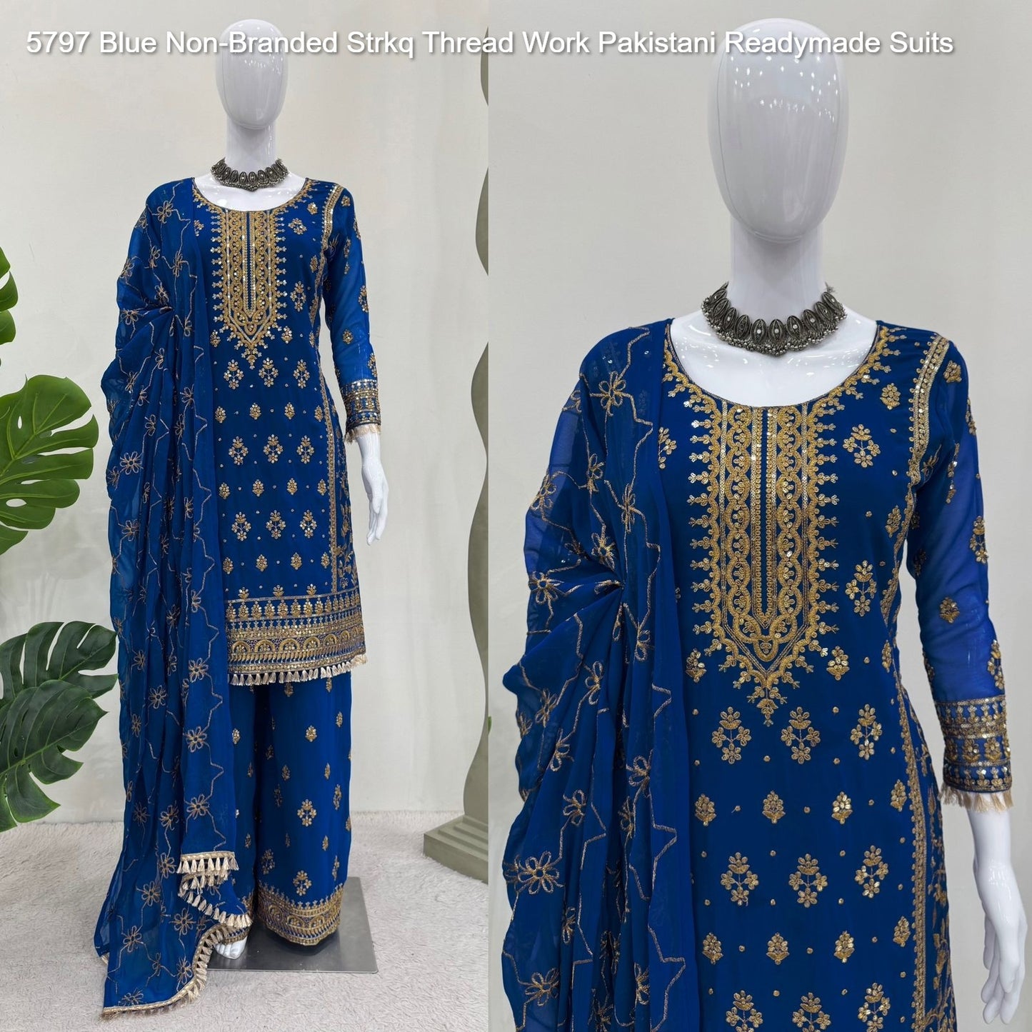 5797 Blue Non-Branded Strkq Thread Work Pakistani Readymade Suits