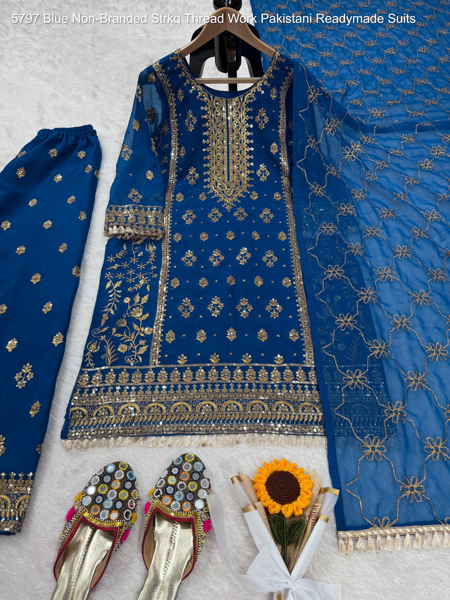 5797 Blue Non-Branded Strkq Thread Work Pakistani Readymade Suits