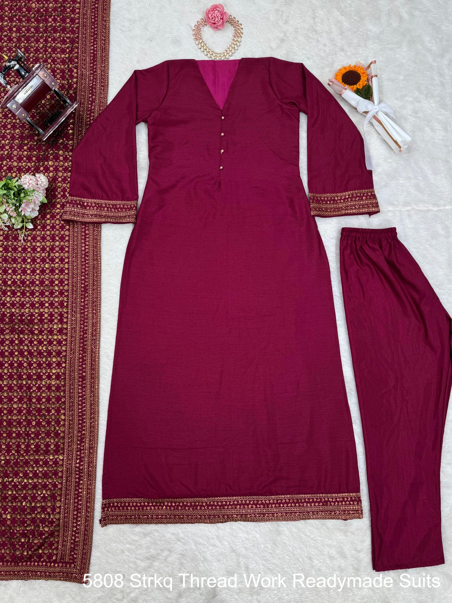 5808 Strkq Thread Work Readymade Suits