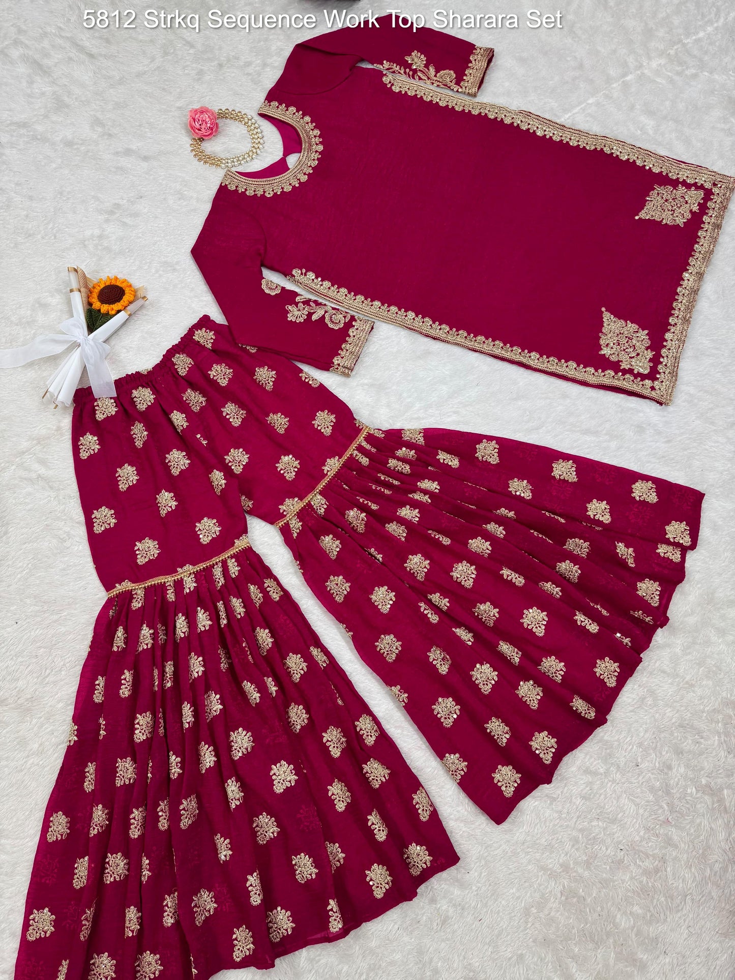 5812 Strkq Sequence Work Top Sharara Set