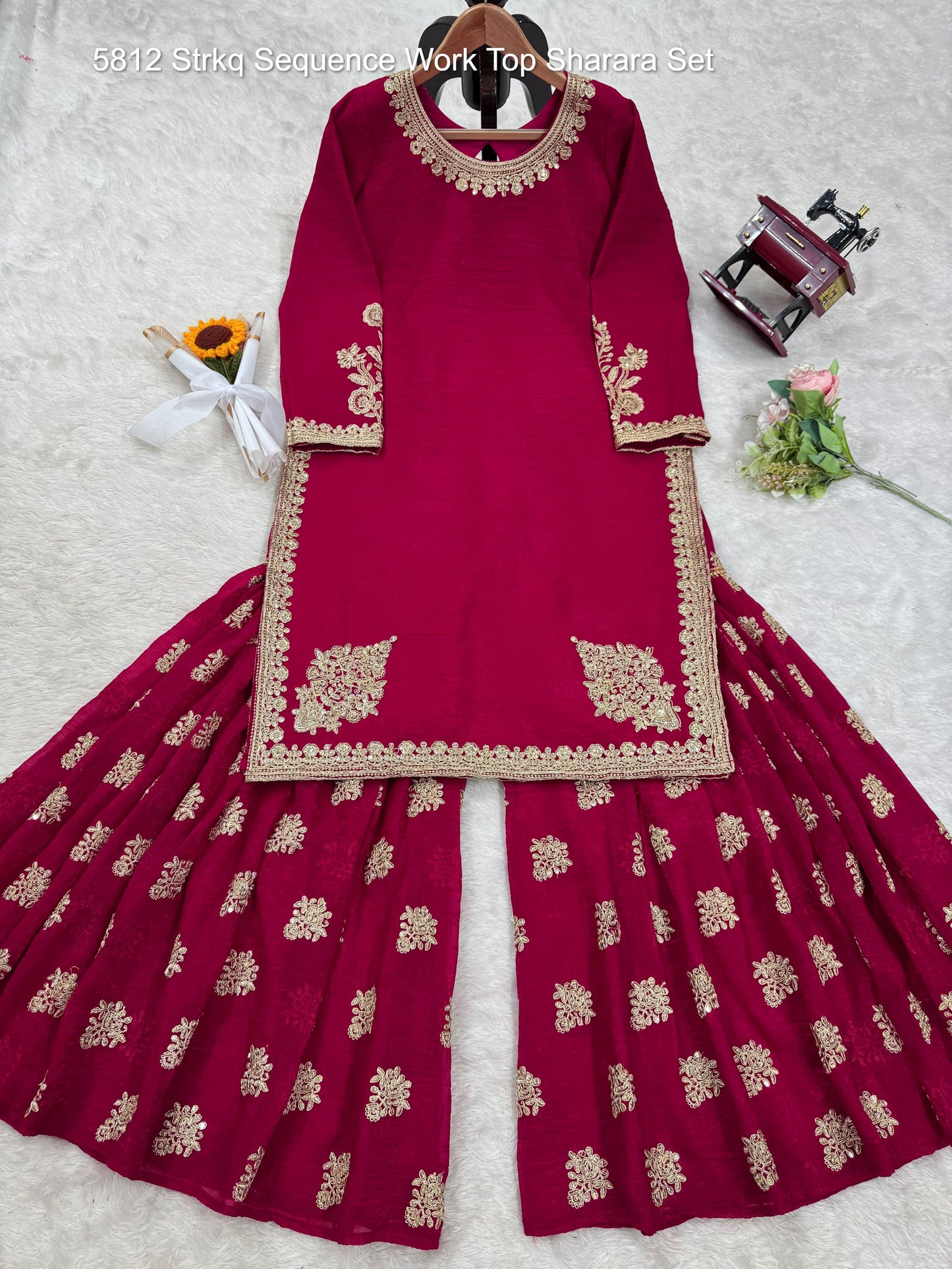 5812 Strkq Sequence Work Top Sharara Set
