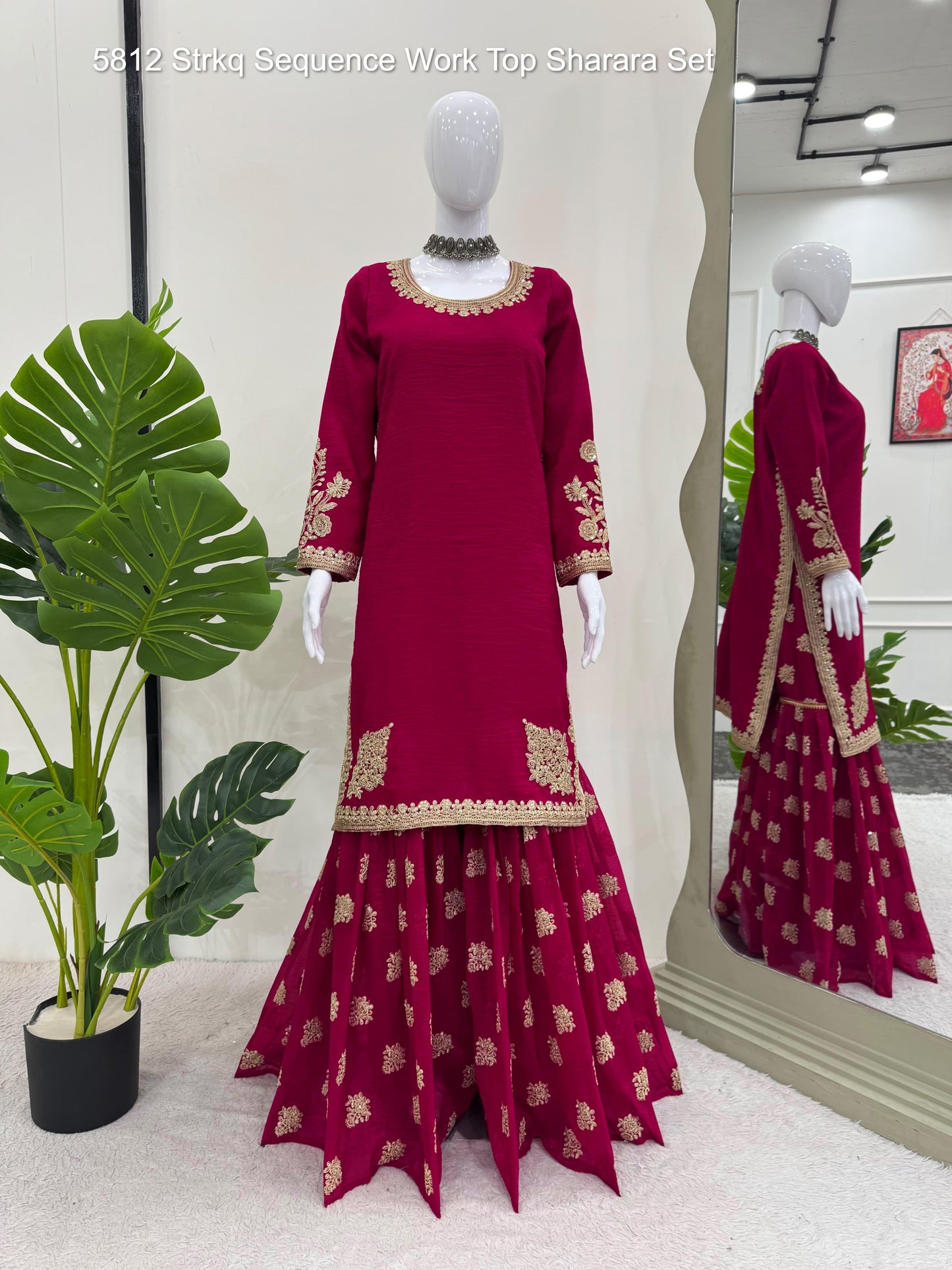 5812 Strkq Sequence Work Top Sharara Set