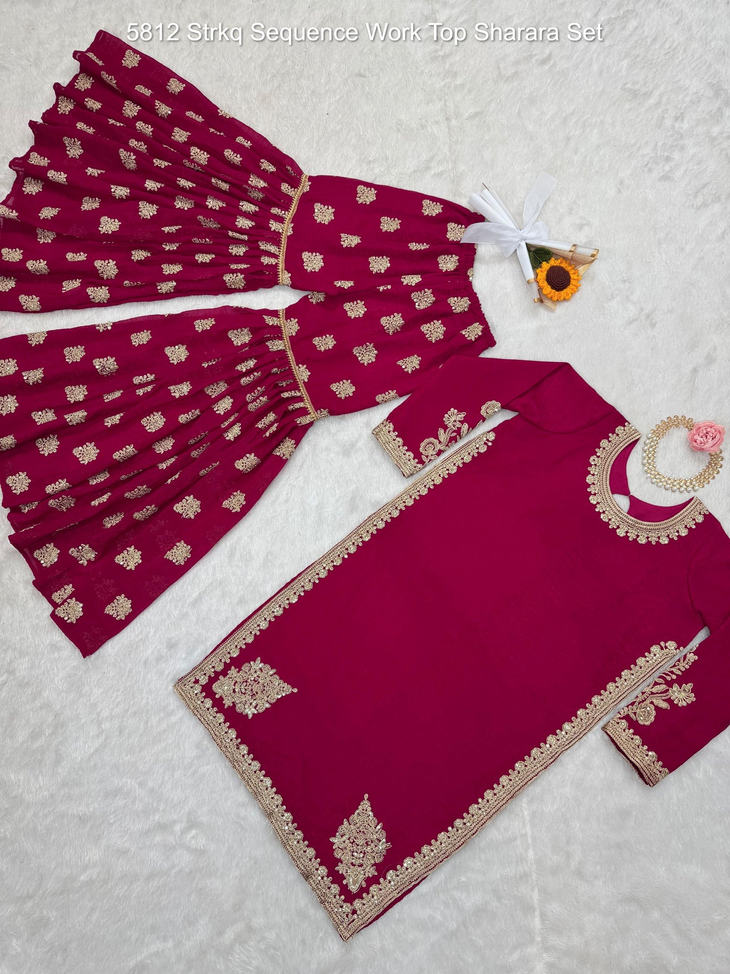 5812 Strkq Sequence Work Top Sharara Set