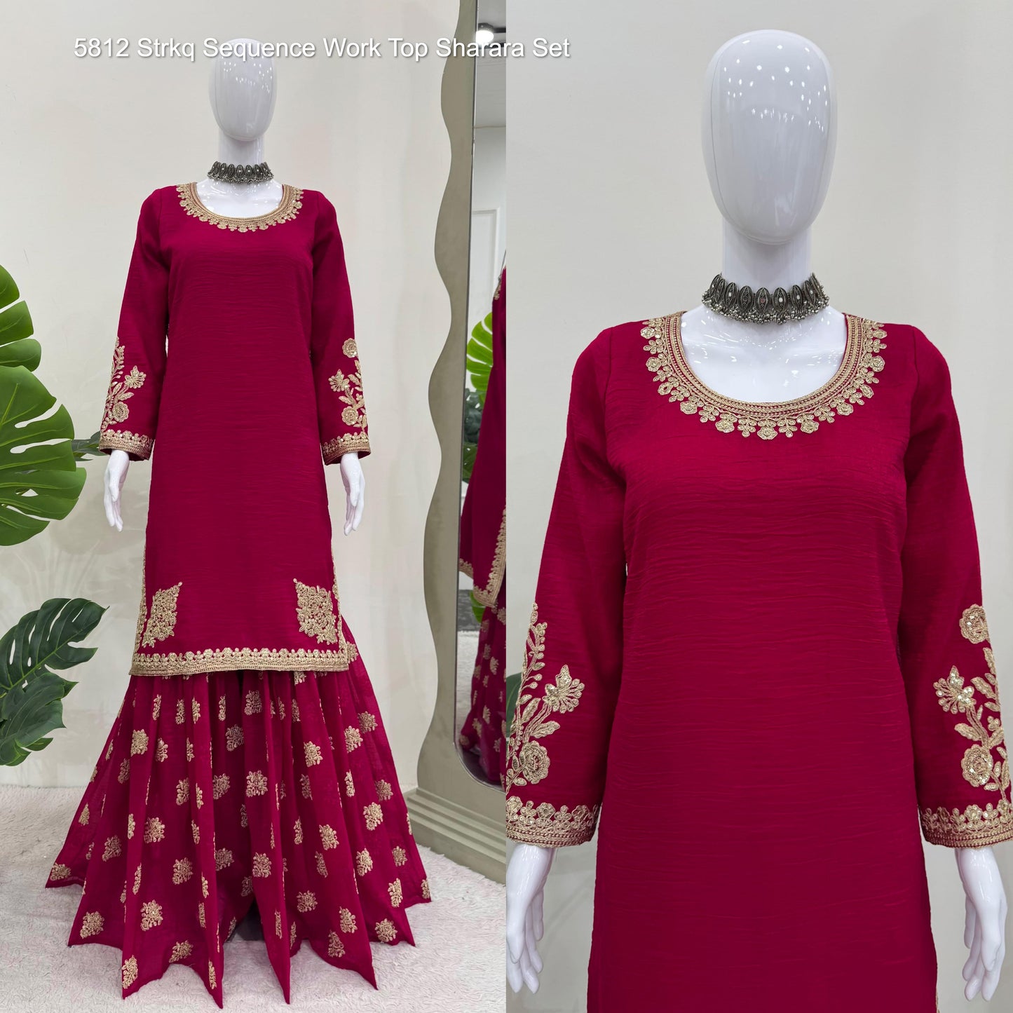 5812 Strkq Sequence Work Top Sharara Set
