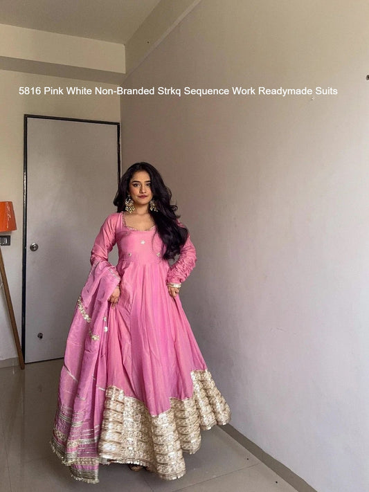 5816 Pink White Non-Branded Strkq Sequence Work Readymade Suits