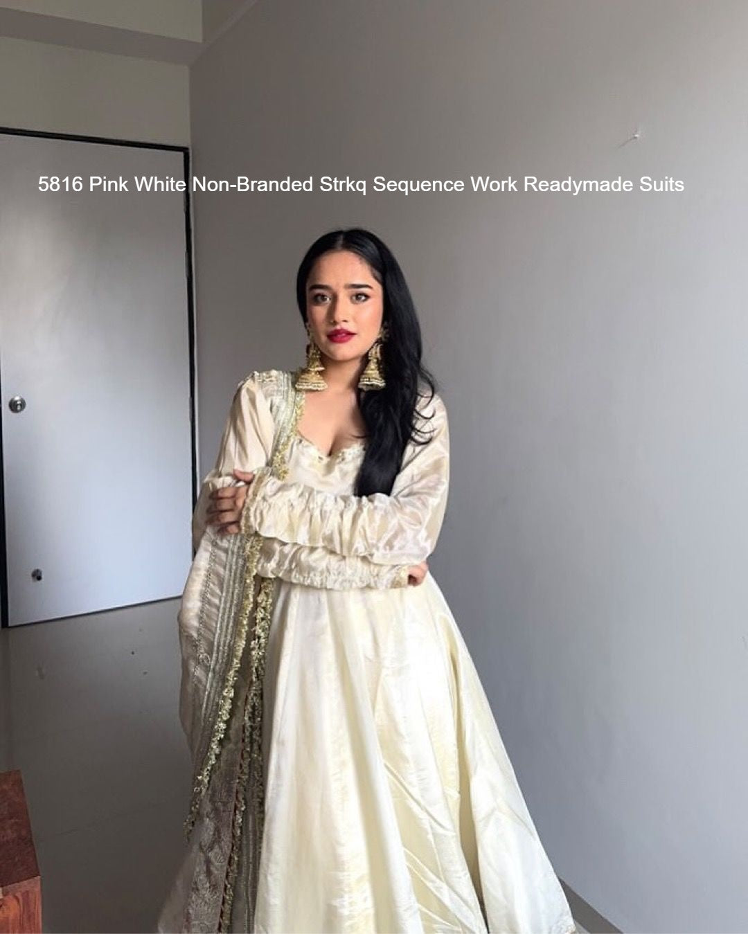 5816 Pink White Non-Branded Strkq Sequence Work Readymade Suits