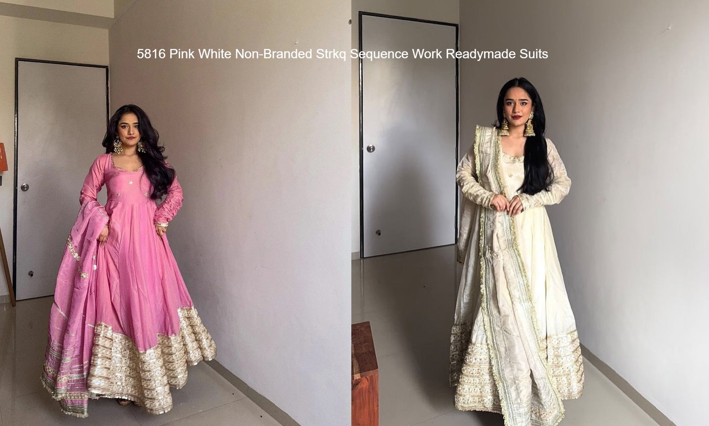 5816 Pink White Non-Branded Strkq Sequence Work Readymade Suits