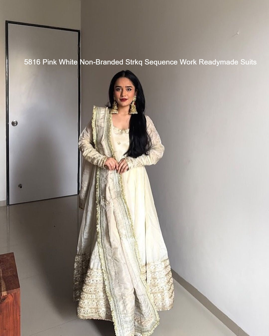 5816 Pink White Non-Branded Strkq Sequence Work Readymade Suits