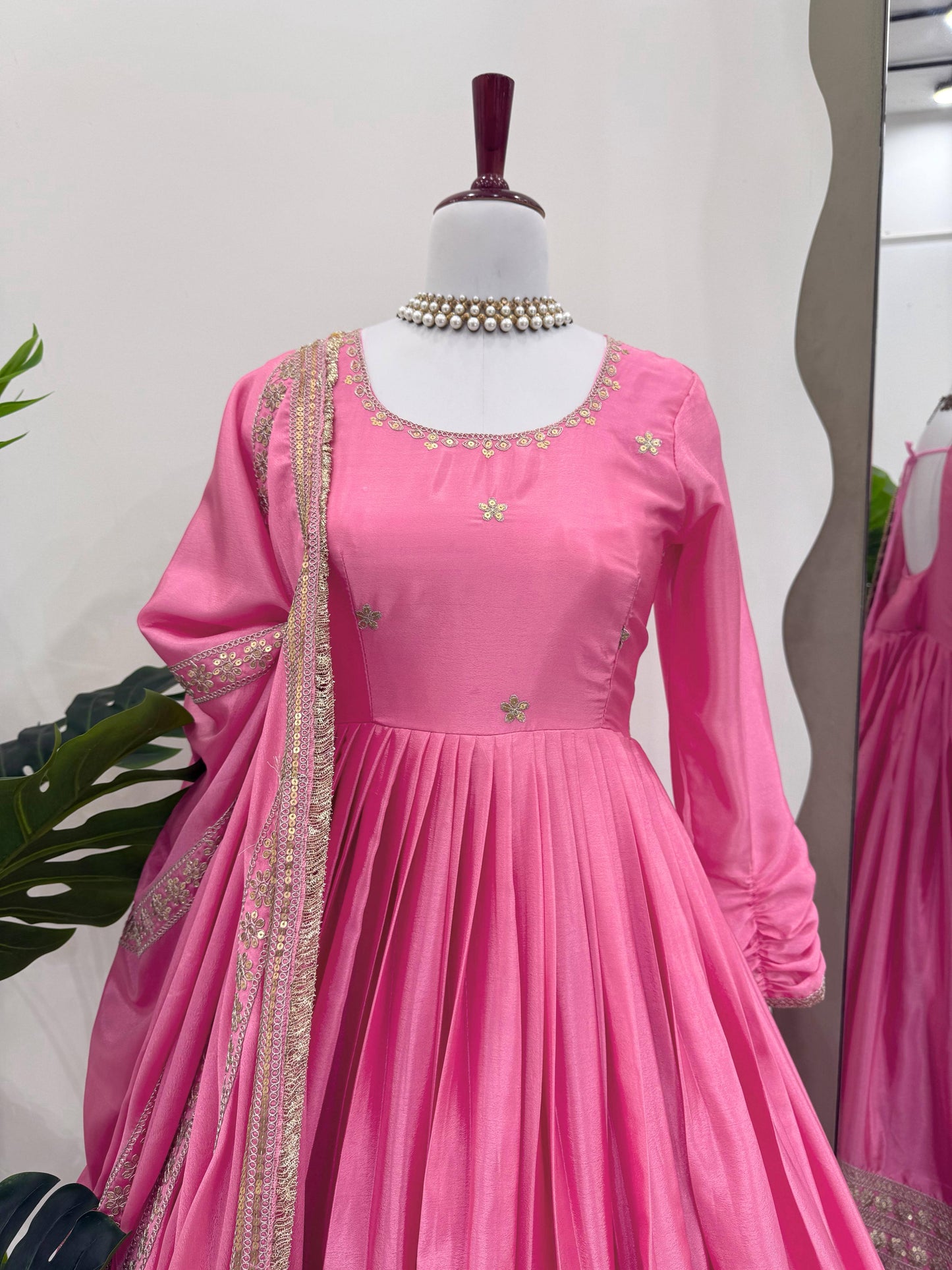 5816 Pink White Non-Branded Strkq Sequence Work Readymade Suits