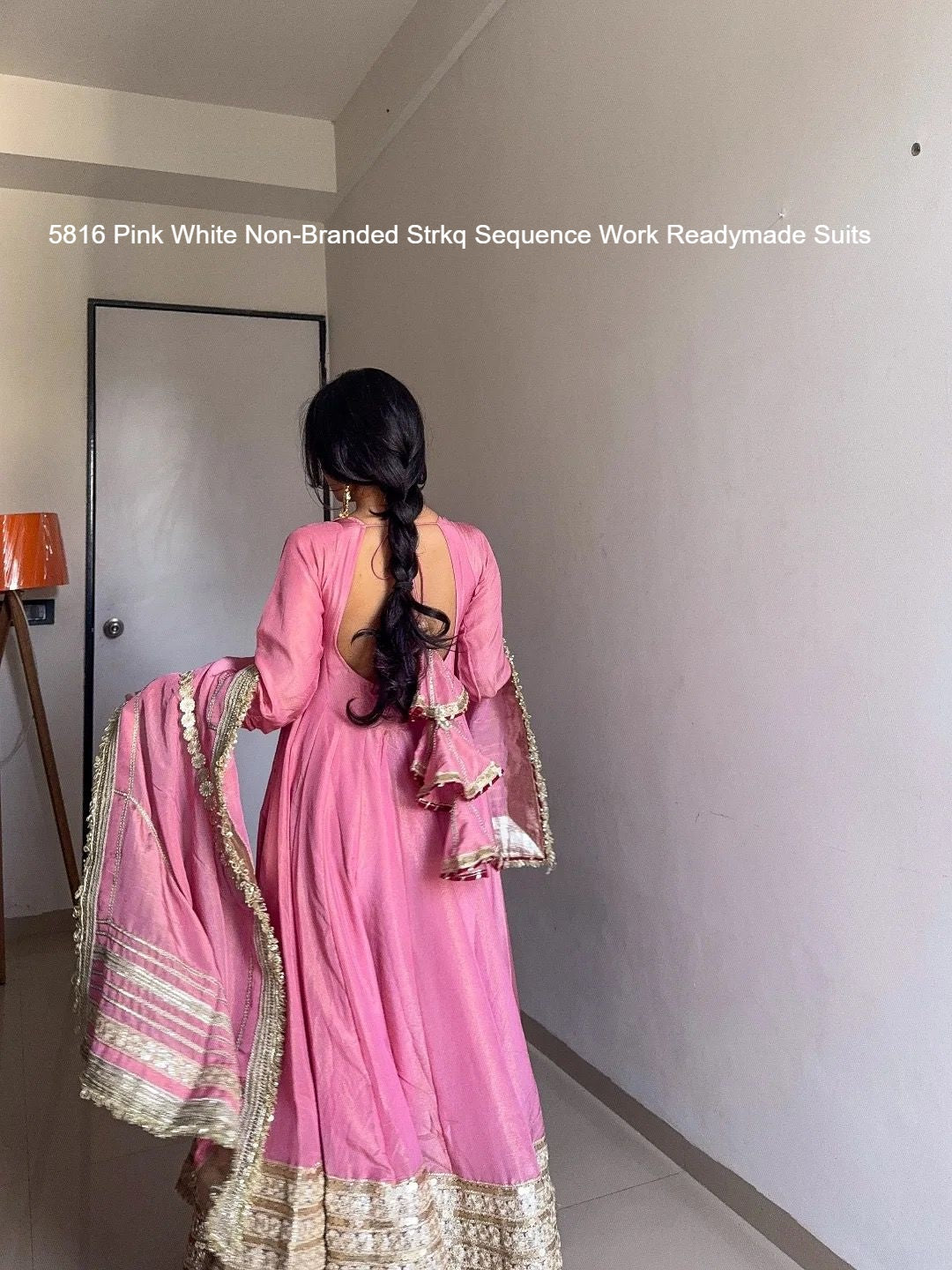 5816 Pink White Non-Branded Strkq Sequence Work Readymade Suits