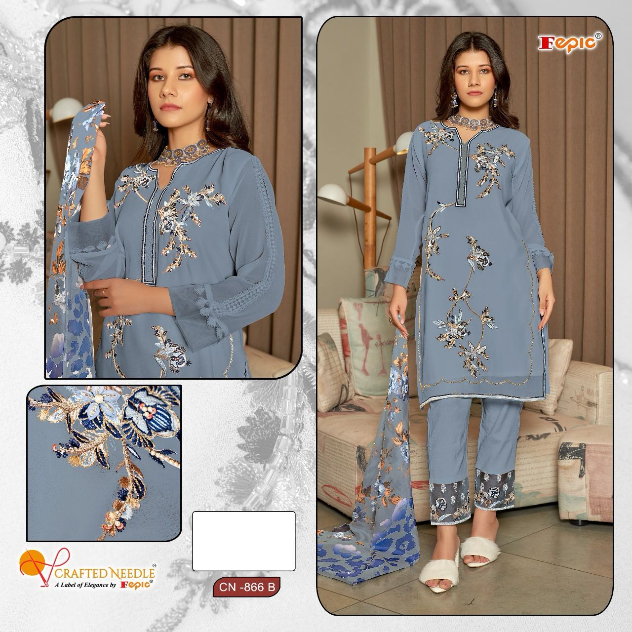 866B Crafted Needle Pakistani Readymade Suits