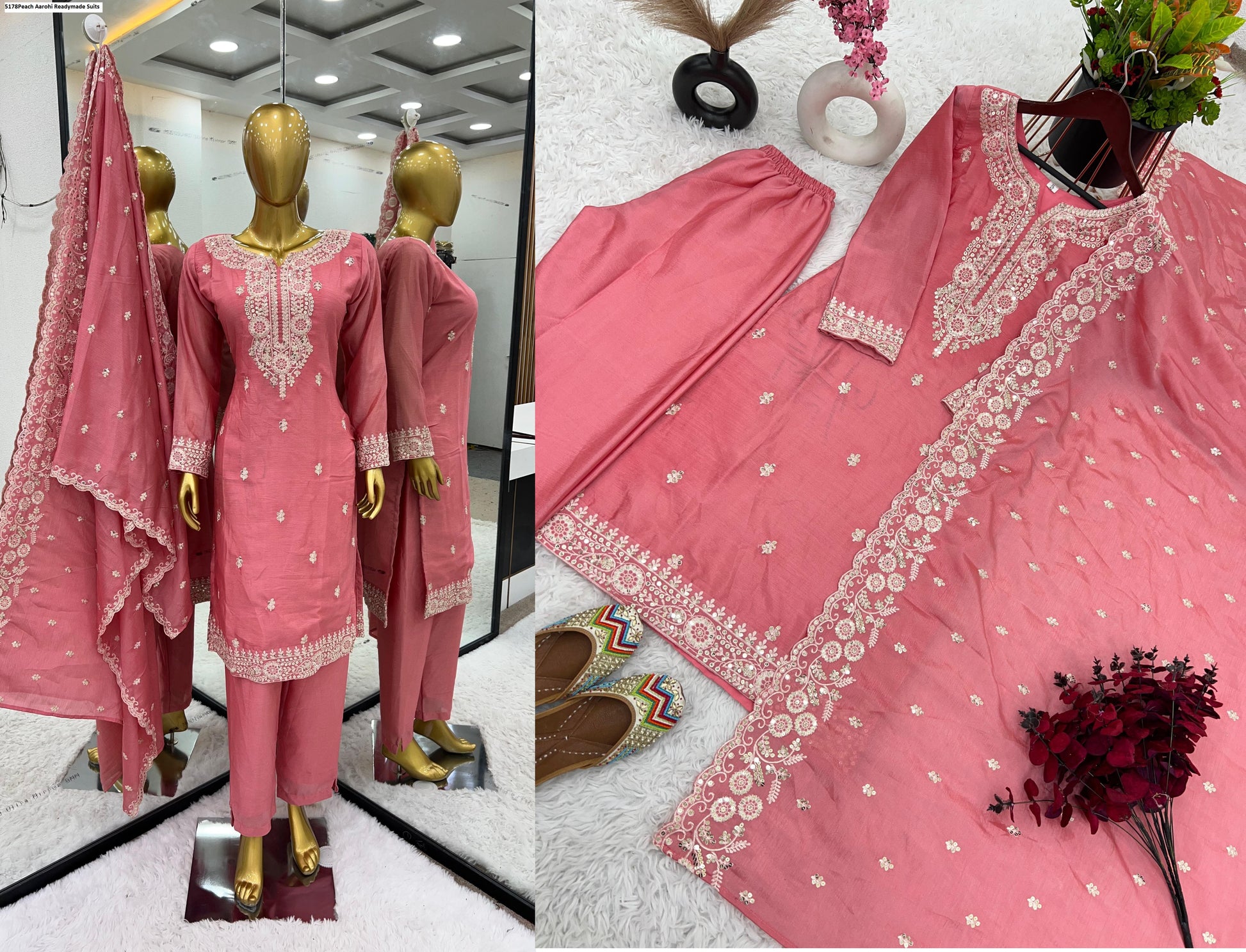 5178Peach Aarohi Readymade Suits