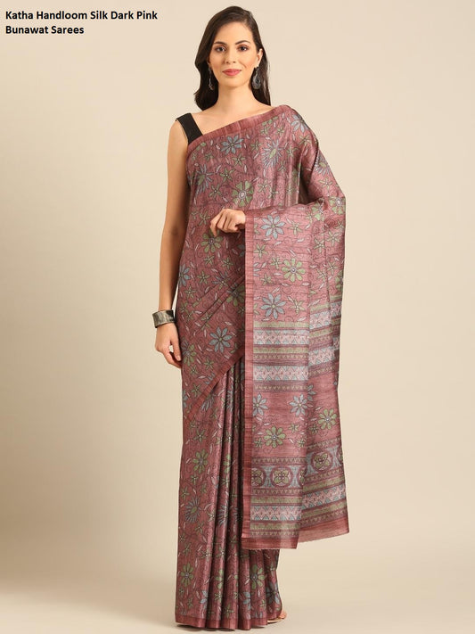 Katha Handloom Silk Dark Pink Bunawat Sarees
