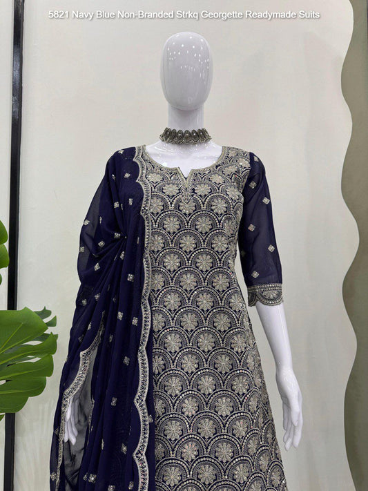 5821 Navy Blue Non-Branded Strkq Georgette Readymade Suits