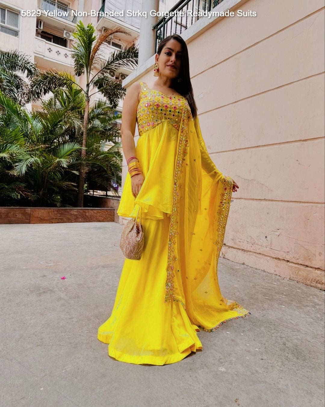 5829 Yellow Non-Branded Strkq Gorgette Readymade Suits