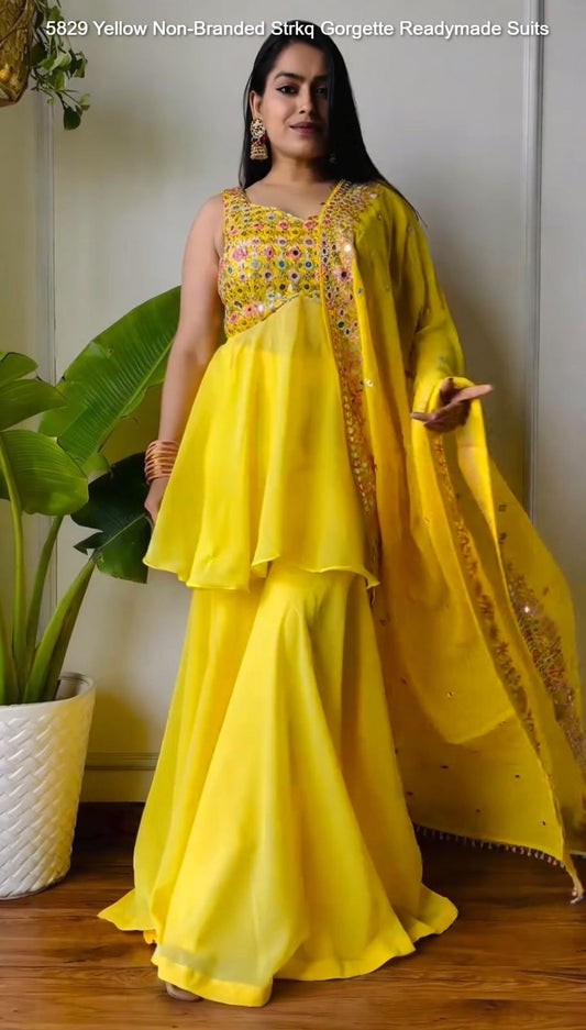 5829 Yellow Non-Branded Strkq Gorgette Readymade Suits