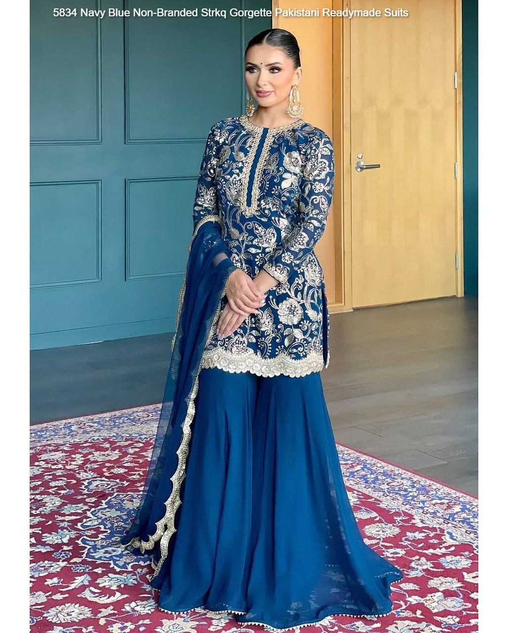 5834 Navy Blue Non-Branded Strkq Gorgette Pakistani Readymade Suits