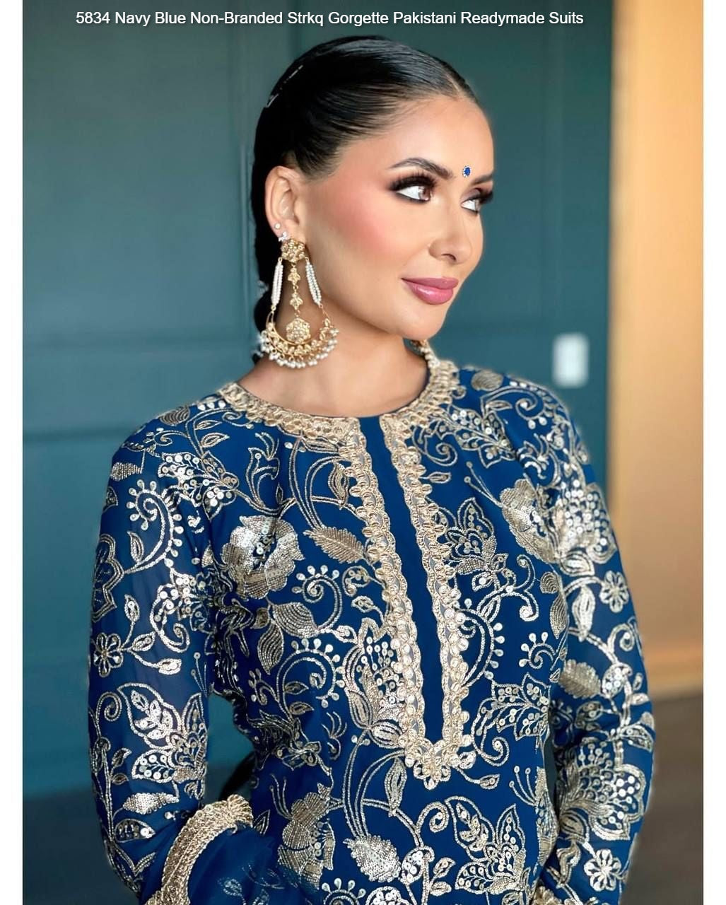 5834 Navy Blue Non-Branded Strkq Gorgette Pakistani Readymade Suits