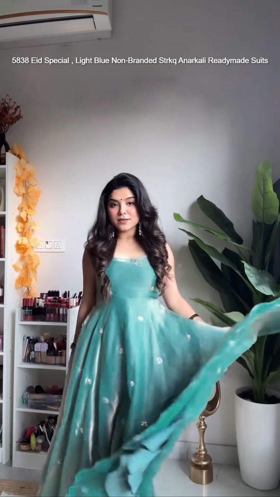 5838 Eid Special , Light Blue Non-Branded Strkq Anarkali Readymade Suits