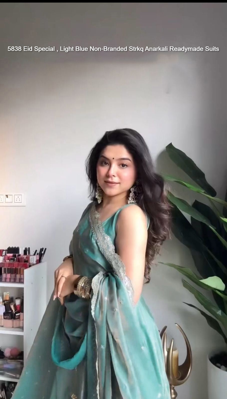 5838 Eid Special , Light Blue Non-Branded Strkq Anarkali Readymade Suits