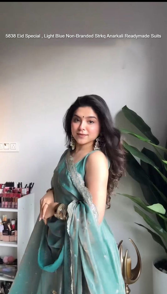 5838 Eid Special , Light Blue Non-Branded Strkq Anarkali Readymade Suits
