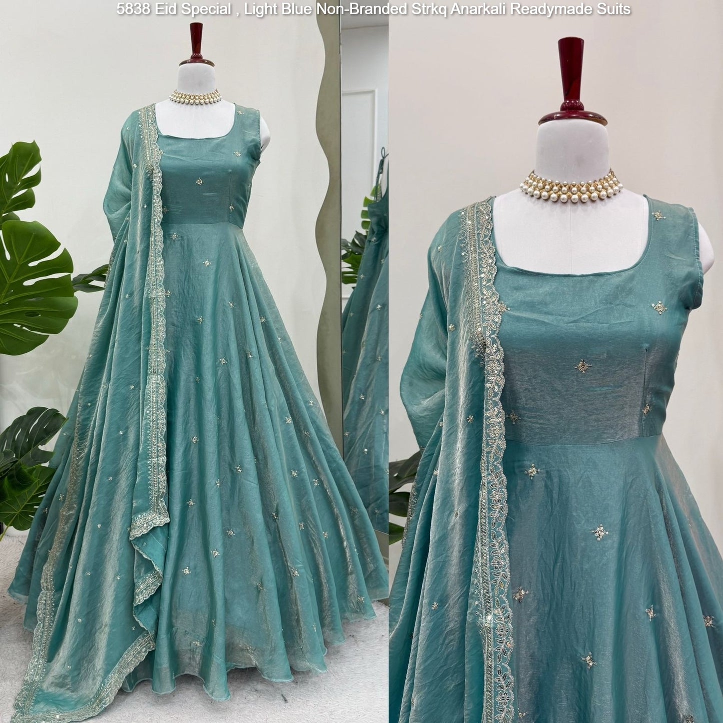 5838 Eid Special , Light Blue Non-Branded Strkq Anarkali Readymade Suits