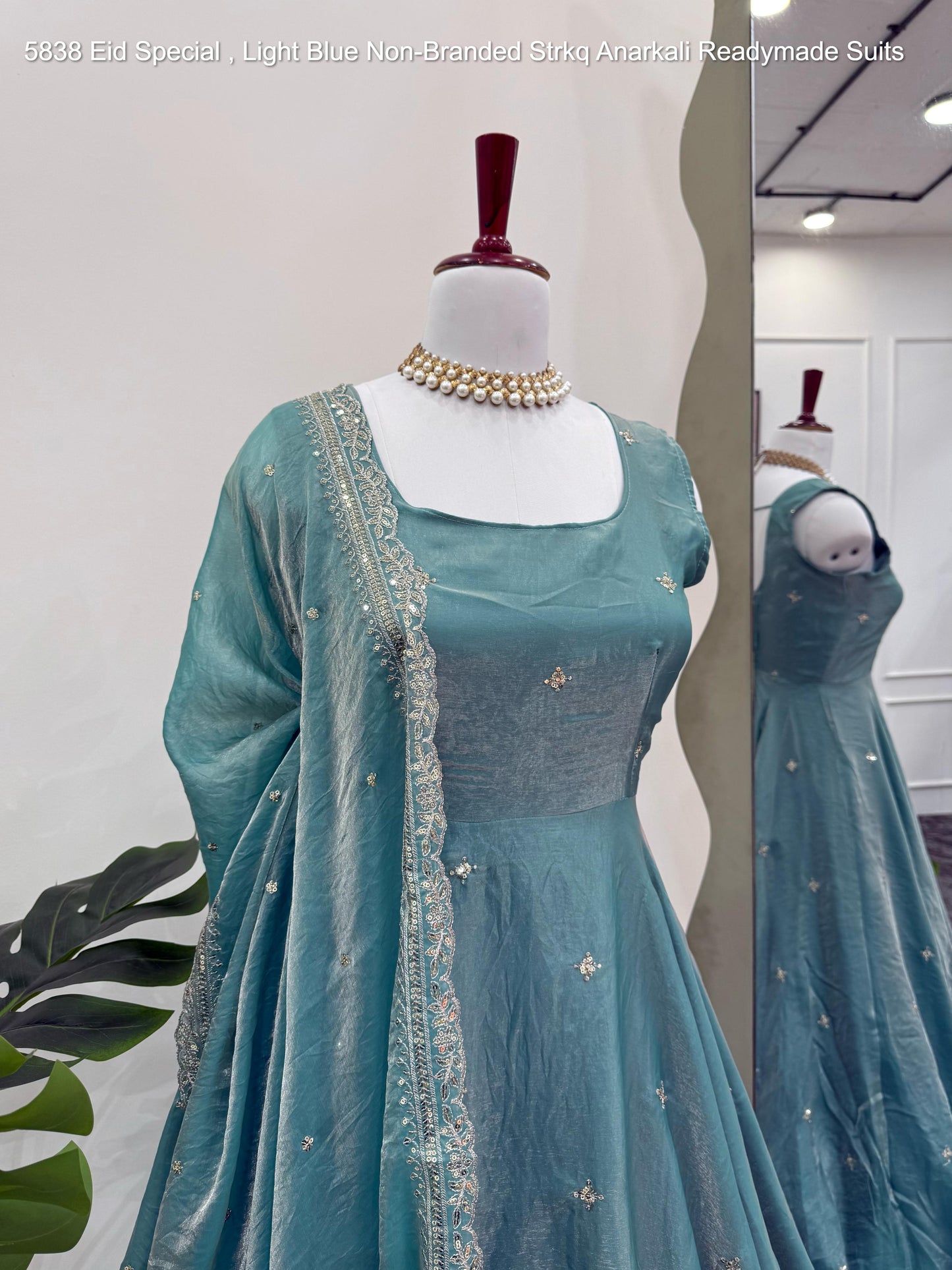 5838 Eid Special , Light Blue Non-Branded Strkq Anarkali Readymade Suits