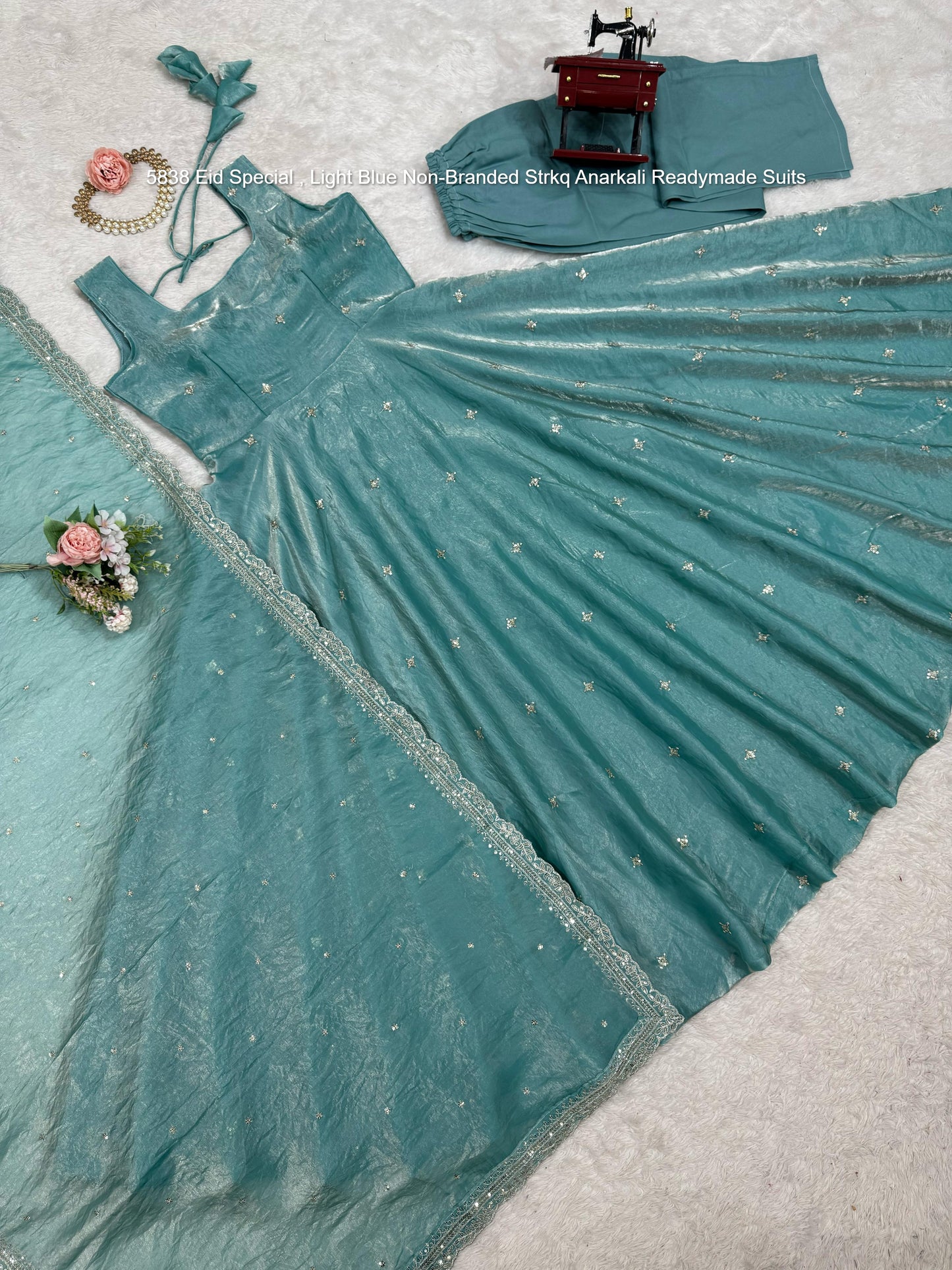 5838 Eid Special , Light Blue Non-Branded Strkq Anarkali Readymade Suits