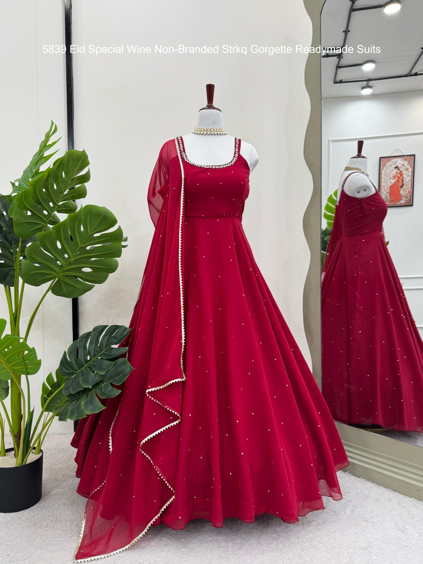 5839 Eid Special Wine Non-Branded Strkq Gorgette Readymade Suits